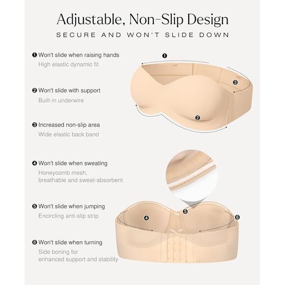 Popilush Bras Push-Up Strapless Bralettes Full Coverage Seamless | 38C - Picture 3 of 4